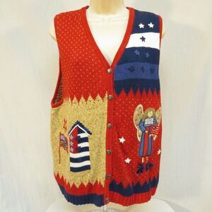VTG Quacker Factory USA Sweater Vest July 4th Veteran's Memorial Day Sz L